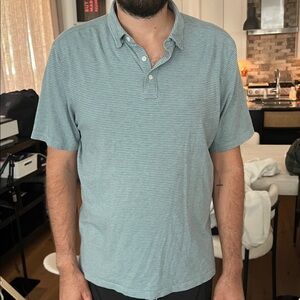 Faherty Blue + Gray Striped Polo Shirt